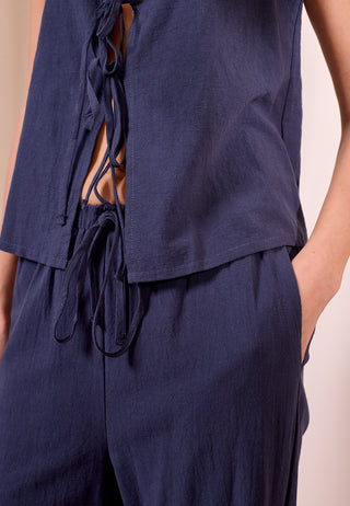 Tie-up Top and Trousers Co-ord Set in Navy