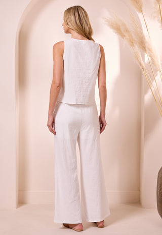 Tie-up Top and Trousers Co-ord Set in White