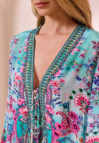 Luxe Bell Sleeve Blouse In Premium Multi Colour Boho Print