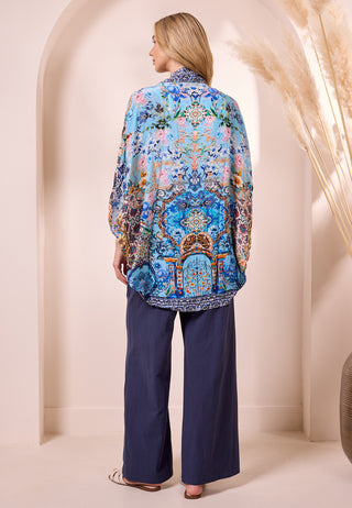 Luxe Blue Kimono In Premium Border Print