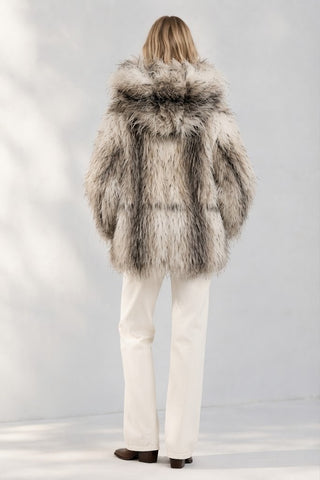 Frosted Faux Fur Hooded Jacket