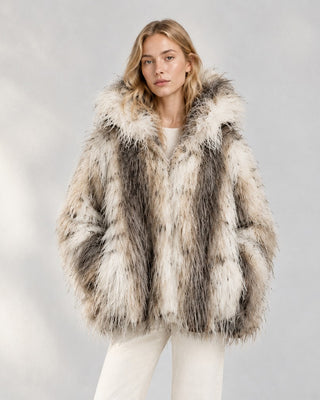 Frosted Faux Fur Hooded Jacket