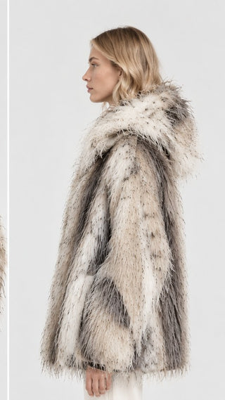 Frosted Faux Fur Hooded Jacket