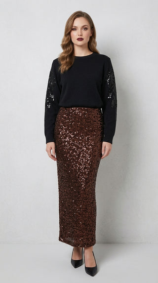 Black Sequined Sleeve Knit Jumper