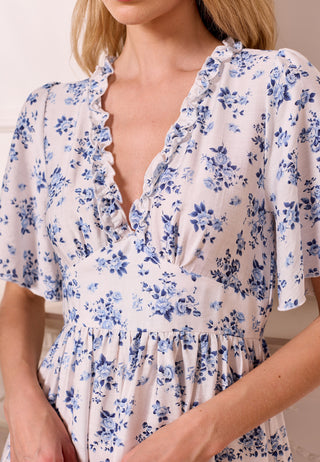 White Mini Dress with Blue Florals