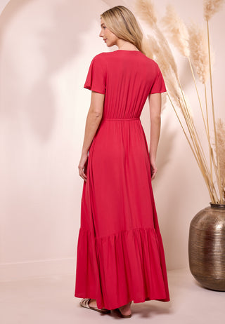 Red Maxi Dress with Crochet and Buttons