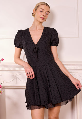 Black Broderie Drop-waist Mini Dress