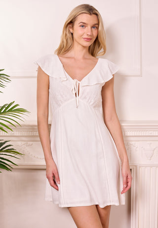 Broderie Top Babydoll Mini White Dress