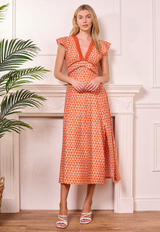 Midi Boho Orange Dress with Slit