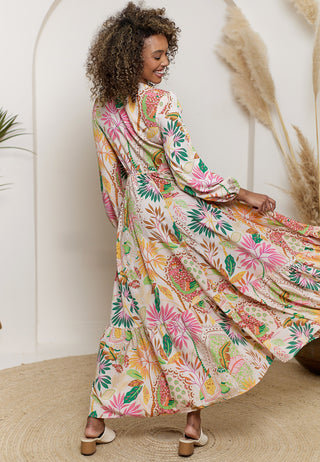 Crochet Border Maxi Dress in Pink Floral | ANGELEYE Crochet Border Maxi Dress in Pink Floral | ANGELEYE