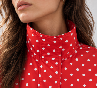 Polka Dot Cropped High-Neck Jacket in Red