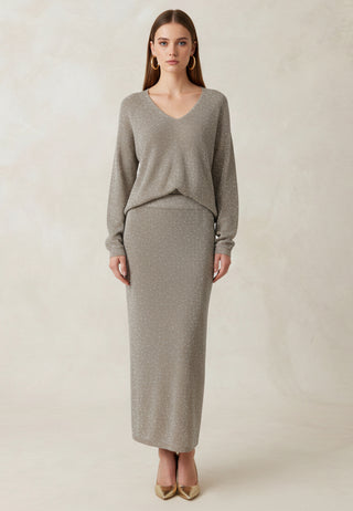 Rhinestone Knit Jumper & Maxi Skirt Co-Ord Set in Gold