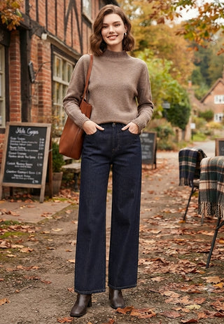 Merino Wool Mock Neck Jumper in Beige