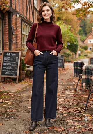 Merino Wool Mock Neck Jumper in Burgundy