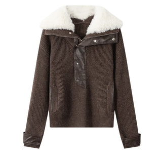 Wool Ribbed Jacket with Faux Shearling Collar