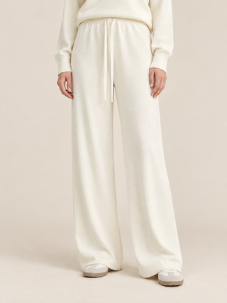 Knitted Wide-Leg Trousers Cream