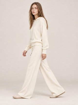 Knitted Wide-Leg Trousers Cream