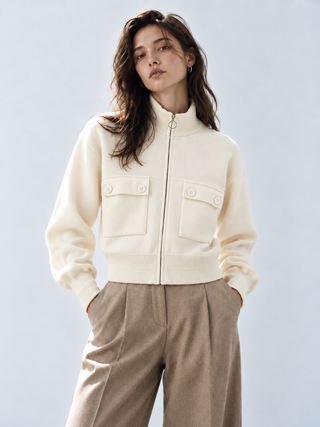 Full Zip High Neck Knitted Cardigan