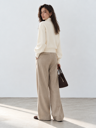 Cream Cotton Full Zip High Neck Knitted Cardigan