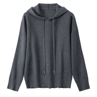 Drawstring Hooded Knitted Pullover Grey