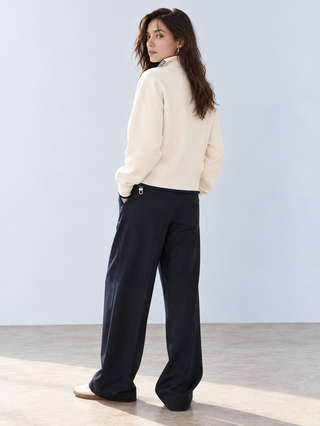 Quarter Zip High Neck Knitted Jumper-Cream
