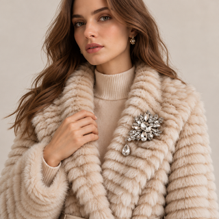 Textured Faux Fur Long Oversized Shawl Collar Belted Maxi Coat Cream