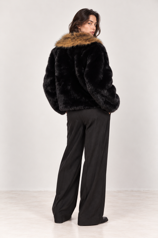 Oversized Faux Fur Collar Jacket Black
