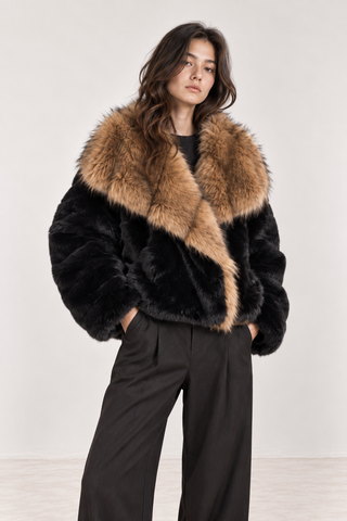 Oversized Faux Fur Collar Jacket Black