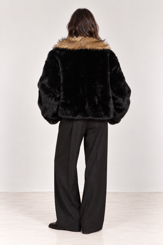 Oversized Faux Fur Collar Jacket Black