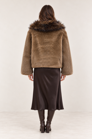 Oversized Faux Fur Collar Jacket Brown