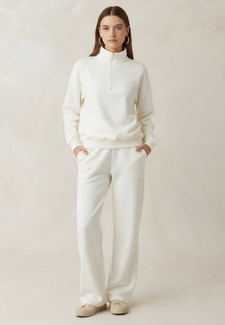 Half Zip Sweat Top Tracksuit in Cream