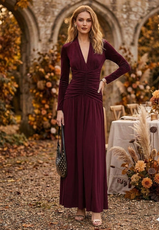 Maxi Drop Waist Burgundy Dress with Slit
