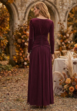 Maxi Drop Waist Burgundy Dress with Slit