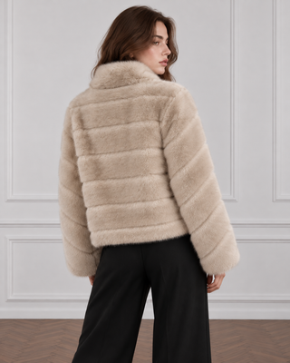 Chevron Textured Faux Fur Jacket Stone
