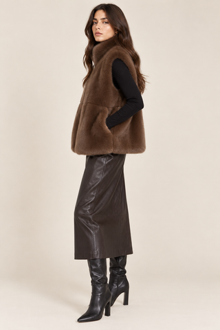 Plush Faux Fur Gilet Brown