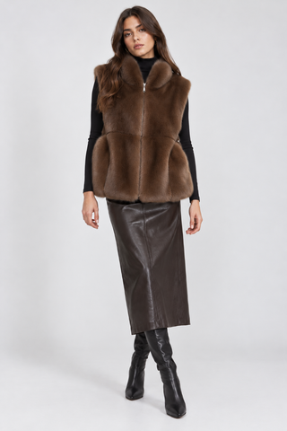 Plush Faux Fur Gilet Brown