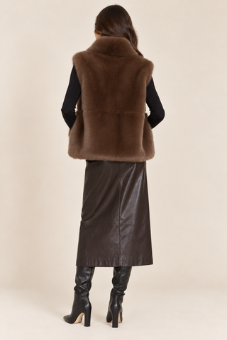 Plush Faux Fur Gilet Brown
