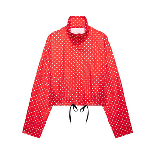 Polka Dot Cropped High-Neck Jacket in Red