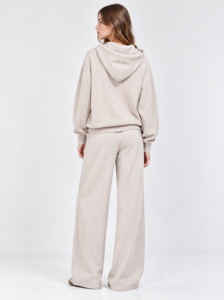 Wide Leg Wool Blend Trousers-Cream