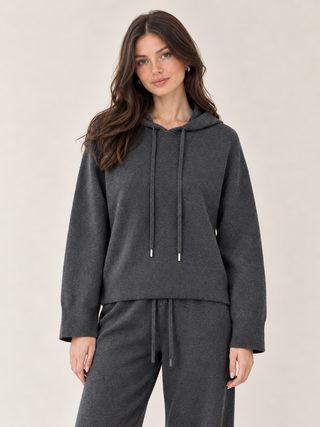 Drawstring Hooded Knitted Pullover Grey