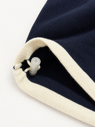Navy Cotton Half Zip High Neck Knitted Jumper