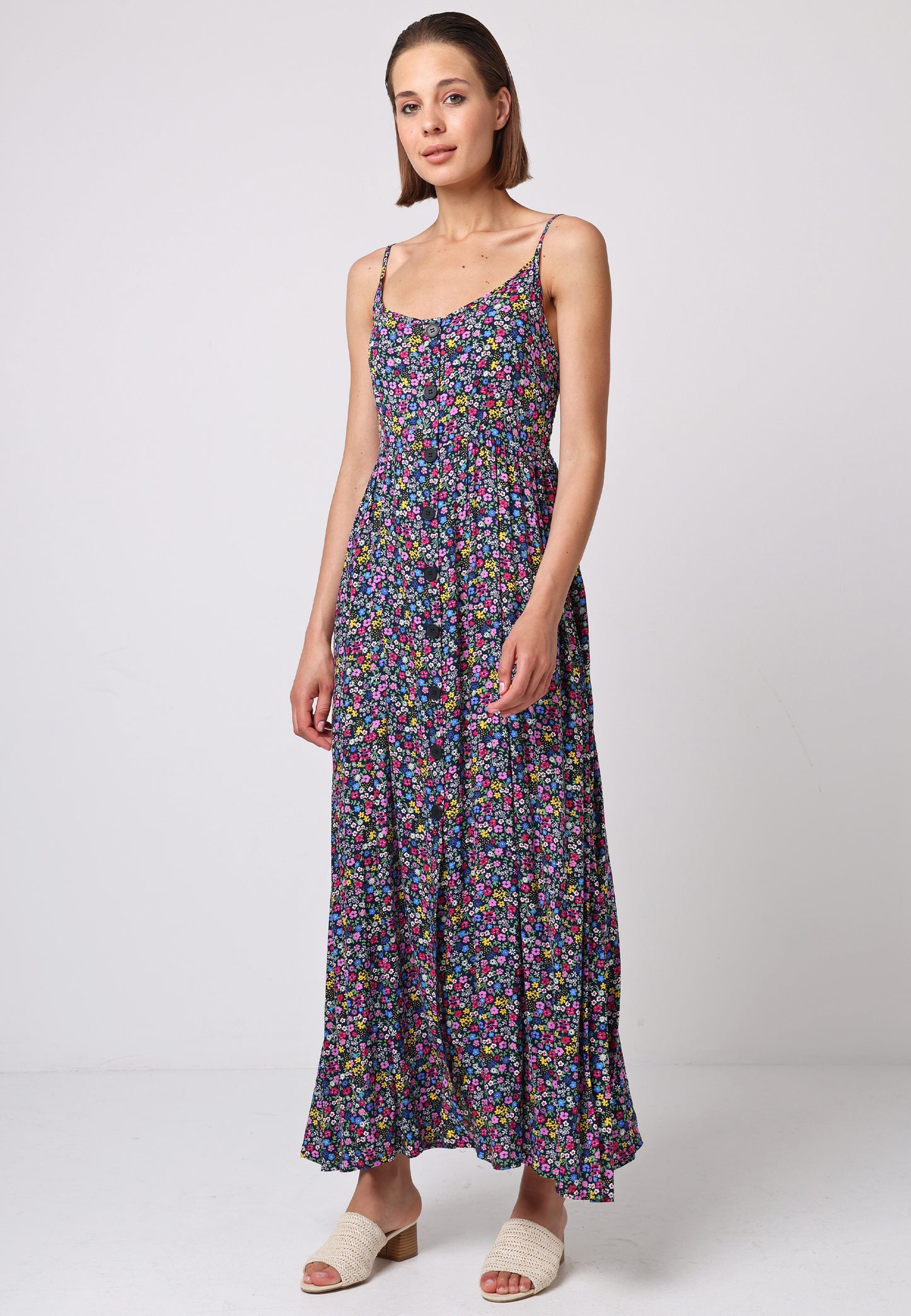 Cami Shirred Back Button Detail Maxi Dress