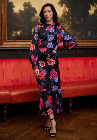 Midi Floral Black Dress