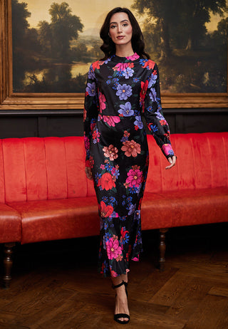 Midi Floral Black Dress