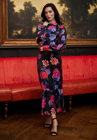Midi Floral Black Dress