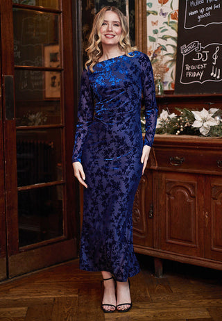 Maxi Dress in Navy Burnout Velvet