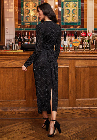 Ruched Maxi Dress in Black Shimmer