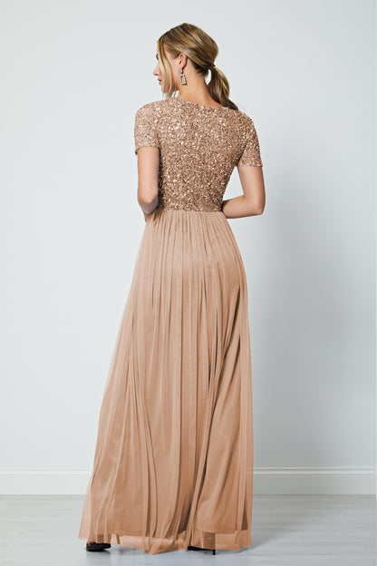 Bridesmaid V-Neck Embellished Sequin Maxi Dress - ANGELEYE