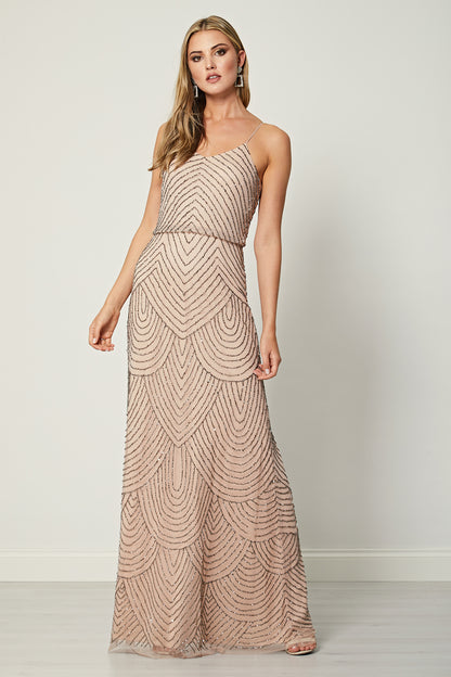 Cami Sequin Stripe Embellished Maxi Dress in Cameo Rose - ANGELEYE