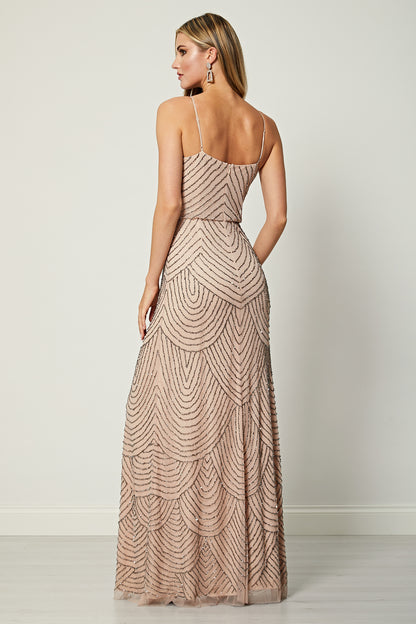 Cami Sequin Stripe Embellished Maxi Dress in Cameo Rose - ANGELEYE